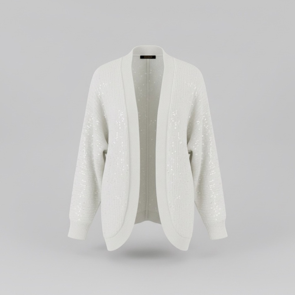 JM Collection White Sequin Cardigan